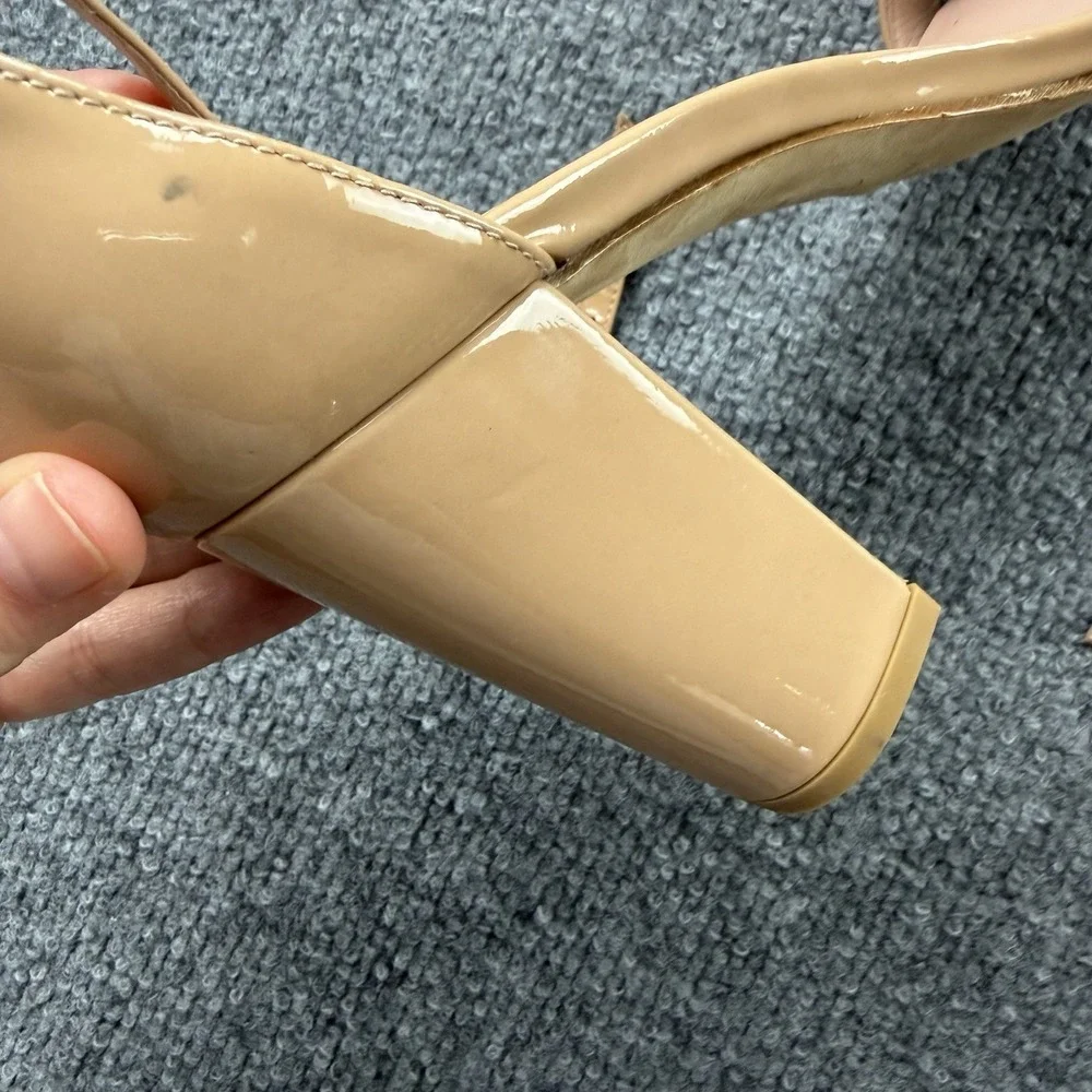 Stuart Weitzman Nude Patent Ankle Strap Block Heel‎ Sandals 9.5M As-Is